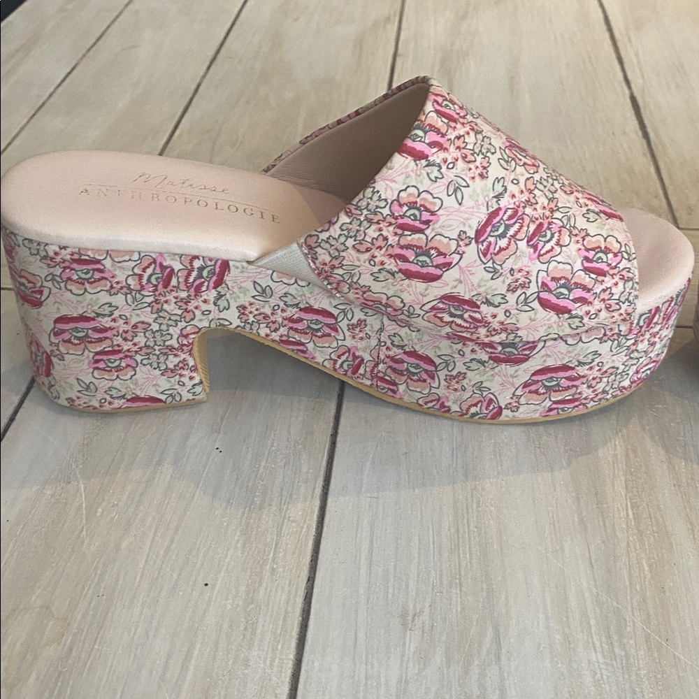 Anthropologie Pink Floral Platform Slide Mules - Picture 6 of 8